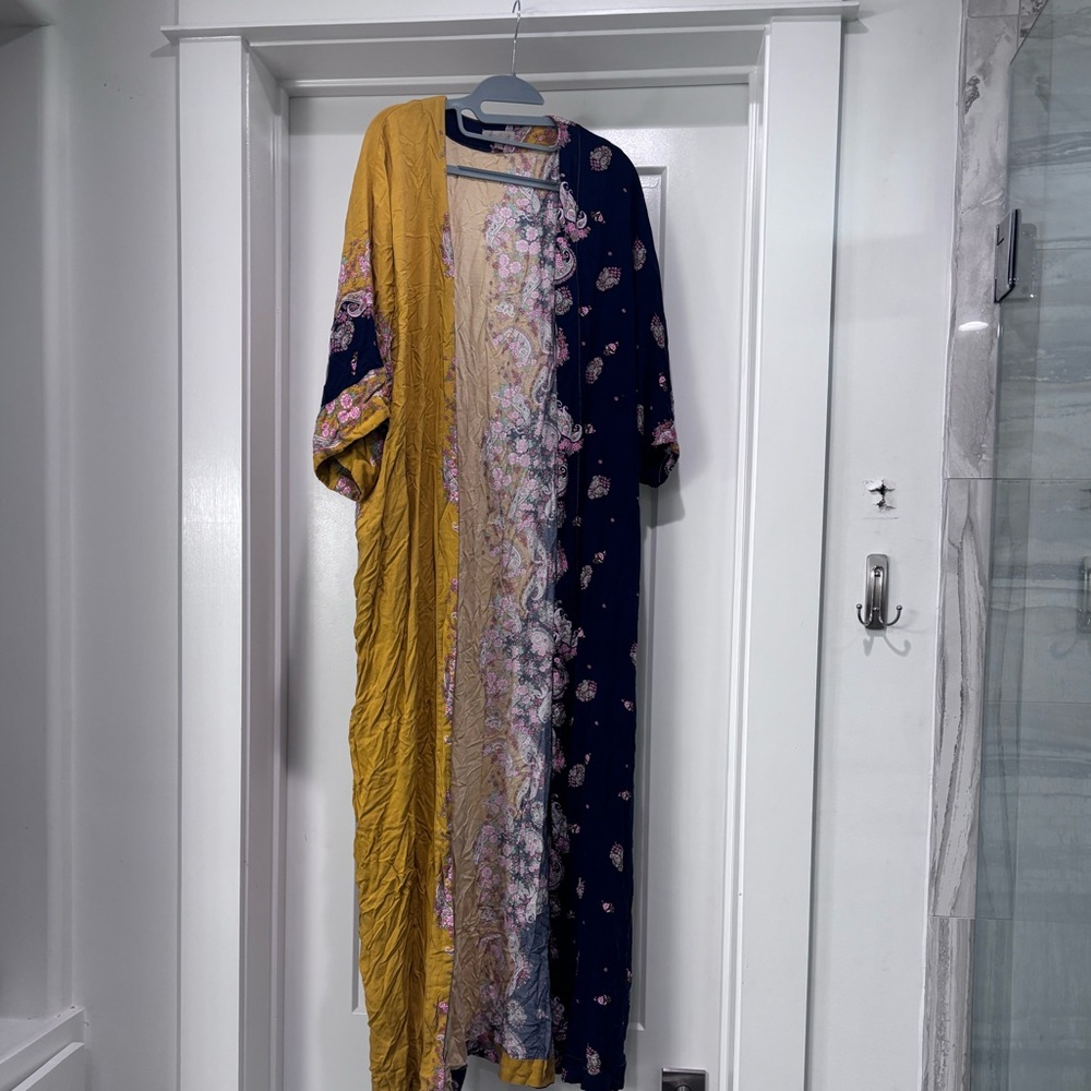 Wonderly Navy and Mustard Floral Dressing gown/duster